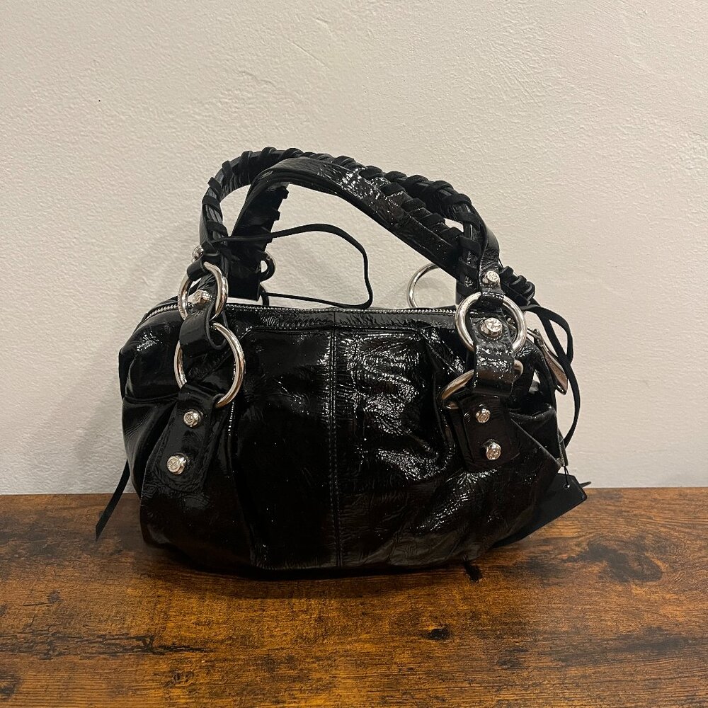 Francesco Biasia Black Patent Leather Sweet Pea Bag